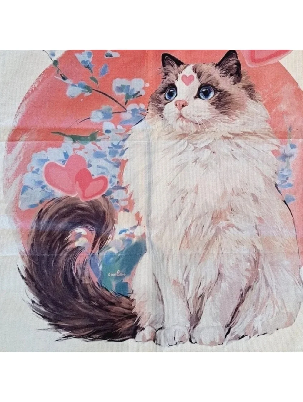 Long Haired Cat Valentines Day Linen Flag 28 x 40inch